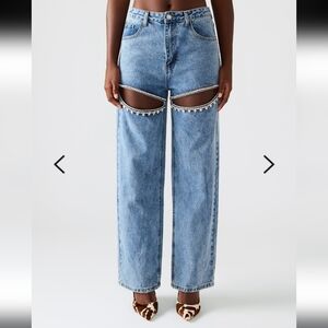 Steve Madden Light Blue Wide Leg Jeans with Rhinestone Cutouts